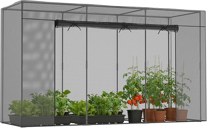 SUNYRISY Garden Plant Netting Crop Cage for Garden Raised Bed, 9.8 x 3.3 x 6 Ft Plant Cover Cage Protectors from Animal for Outdoor Plants with Frame and Zippered Door, Black