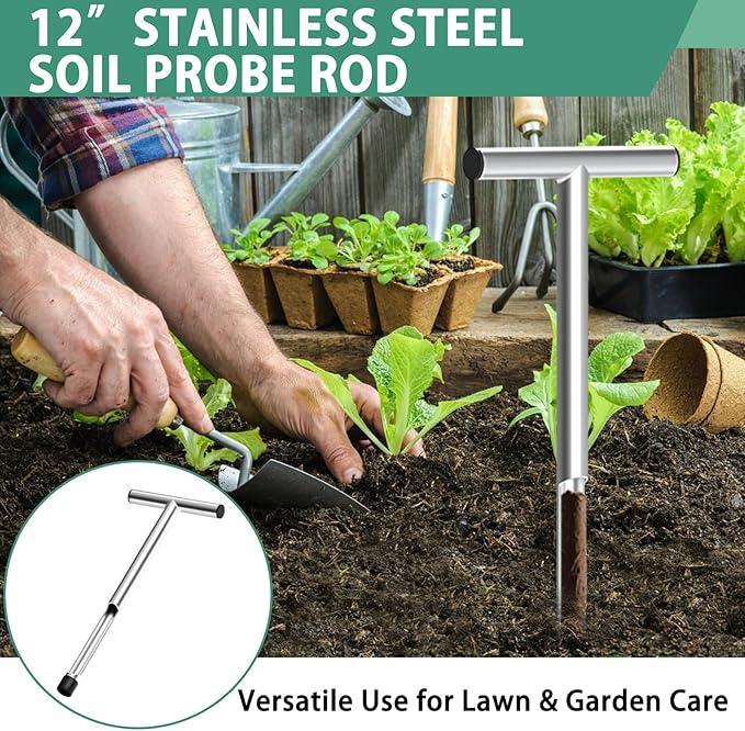 17 Inch Stainless Steel Soil Sampler Probe, Soil Probe for Soil Sampling, T-Style Handle Soil Test Probe, Soil Test Kit for Plant Care, Farm, Lawn Garden