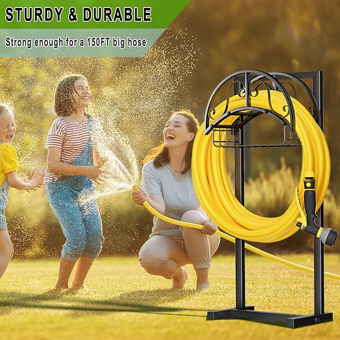 Garden Hose Holder Freestanding, Water Hose Holder Hose Hanger Heavy Duty Metal Hose Stand Holds 160-feet Hose, Outdoor Hose Organizer Sturdy Garden Hose Storage Rack for Outside