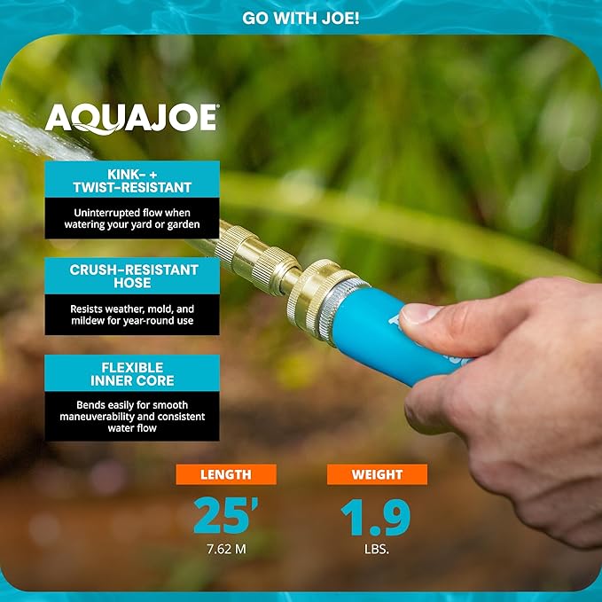 Aqua Joe AJFJH25-58-PRO FiberJacket Non-Expanding Kink-Free Garden, RV, Marine and Camper Hose, Ultra-Lightweight, Drinking Water Safe, ft, 25-Foot x 5/8-Inch