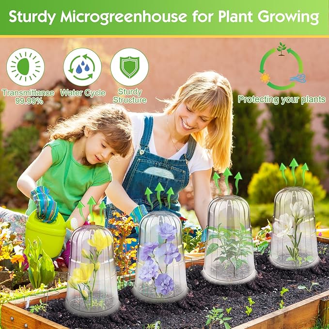 10 Pcs Upgraded Transparent Garden Cloches for Plants, Reusable Plant Covers, Plant Protectors from Animals for Garden Plants, Plant Covers Freeze Protection, Compatible with Slug Collar