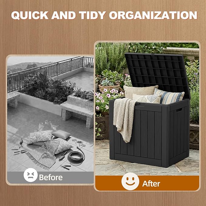 EFU Outdoor Storage Box 35 Gallon Deck Box (Indoor & Outdoor) Lockable UV Resistance Waterproof Resin Storage Bin Storage Box for Outdoor,Patio Storage(Black)