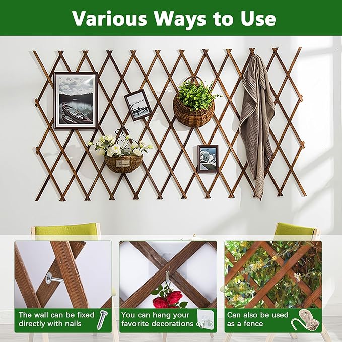 Expandable Garden Trellis, 37" x 90" Trellis for Climbing Plants Outdoor, Wooden Lattice Fence Wall Panel Lattice Panels for Outside, for Climbing Plants Vine Ivy Rose Cucumbers