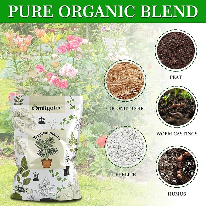 Premium Tropical Potting Mix with Perlite 4qt- Natural Organic Potting Soil for Superior Drainage & Breathability