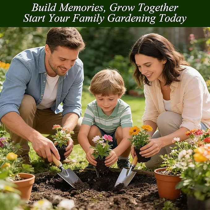 VerdantVibes 10-Piece Garden Tool Set - Heavy Duty Stainless Steel Gardening Kit with Wood Handle, Pruners & Vegetable Print Tote Bag - Unique Gardening Gifts for Women Mom Grandma