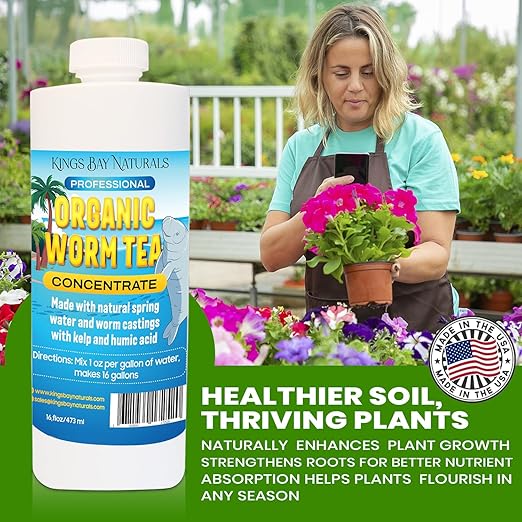 Organic Worm Tea Concentrate – 8 oz Liquid Fertilizer with Kelp & Humic Acid – Compost & Bokashi Booster – 100% Natural Worm Casting Tea for Indoor & Outdoor Plants, Vegetables, Flowers & Trees