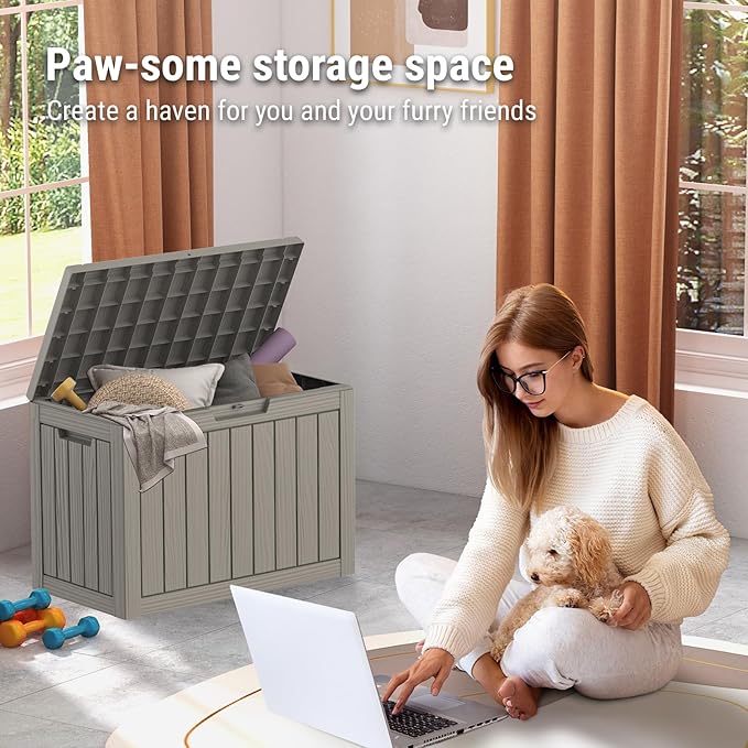 Outdoor Storage Box Deck Box, 50 Gallon Waterproof Deck Boxes, Package Delivery Boxes for Outside, Resin, Lockable Patio Storage Bins for Garden Tool, Cushion, Pool, Porch, Weatherproof & UV-Resistant