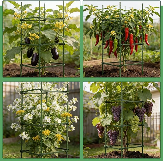 NOVWANG 3 Packs Square Tomato Cages, 10.6 inches x 48 inches Square Plant Support Stakes Tomato Trellis for Tomato Pepper Vegetable Support Plant Support for Garden Patio Farm