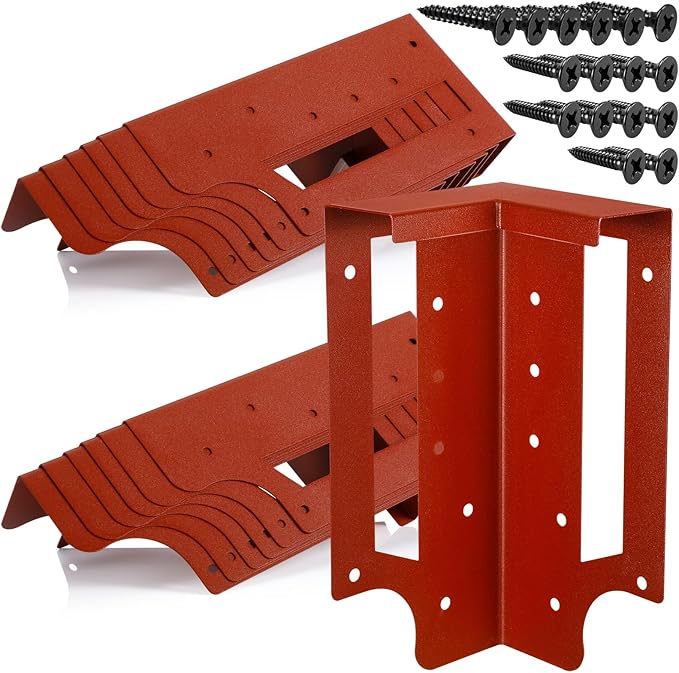 12 Pack Raised Garden Bed Corner Brackets with Securing Lip Fits Lumber up to 2" x 12" Metal Garden Corner Bracket for Wood Frame Bed 4.7" L x 2" W x 10.5" H (Sand Red)
