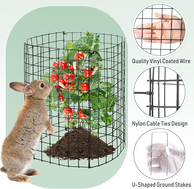 Zubebe 12 Sets Wire Plant Protector from Animals 14" H x 12.8" D Metal Mesh Plant Cage Sturdy Garden Bunny Barricades Chicken Wire Cloche for Vegetables with Ground Stakes and Nylon Ties