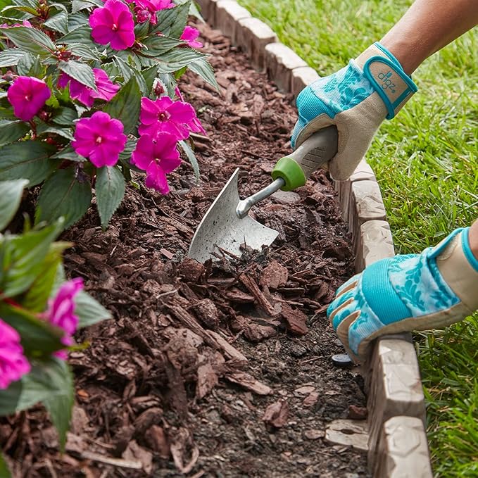 EasyFlex No-Dig Landscape Edging with Anchoring Spikes, 2.7 in Tall Decorative Stone-Look Garden Border, 15 Foot Kit, Brown