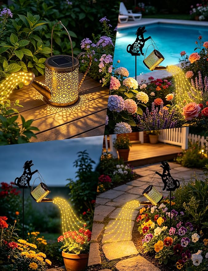 Solar Watering Can Lights with Cascading Light, Solar Lights Outdoor Garden Decor, IP65 Waterproof Hanging Lantern, Hanging Gardening Decor for Outside Patio Porch Yard (Dog)