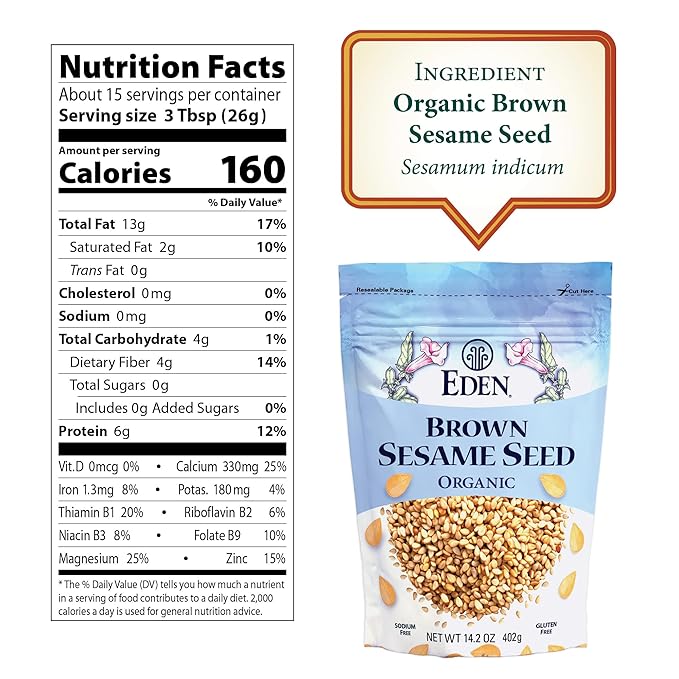 Eden Organic Brown Sesame Seed, Unhulled & Raw, 14.2 oz