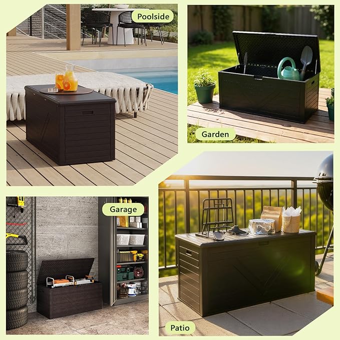 260 Gallon PRO Outdoor Storage Box Waterproof,Resin Deck Box Storage Bin for Cushion Patio Furniture, Pool Accessories, and Garden Tools, Lockable & UV-Resistant, Black