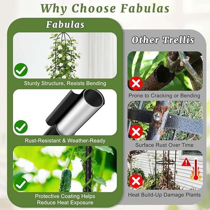 Fabulas Obelisk Trellis for Climbing Plants, 6 Ft Garden Obelisk Trellis Rustproof Plastic Coated Metal Vine Plant Support Cage for Pots, Morning Glory, Clematis, Rose, Indoor and Outdoor Use, 1 Pack