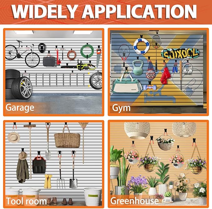 Slatwall Hooks 14PC, Slatwall Accessories, Slat Wall Hanging Hooks and Hangers 5 Sizes with Extension Cord Organizer, Proslat Accessories for Organizing Garden Tools(Orange)