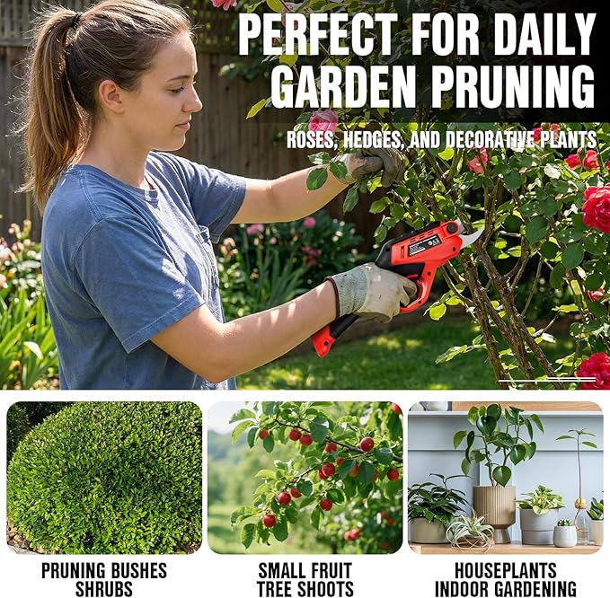 EWORK Cordless Electric Pruning Shears 4.2V Rechargeable 4000mAh Battery, 0.7 Inch Cutting Diameter, 2 SK5 Blades Tool Replacement, Handheld Pruner for Garden Tree Branch Trimming