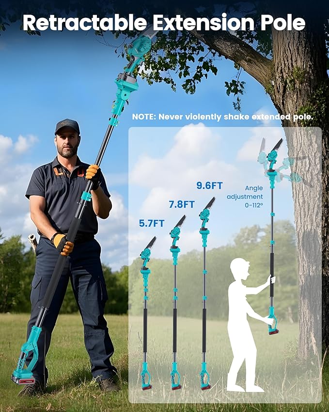 Pole Saws for Tree Trimming, 6" Brushless Mini Chainsaw Cordless with Extension Pole 2 Batteries, Electric Hand Held Chain Saw & Pole Pruner for Trimming Tree Limbs, Gardening Gifts for Father's Day