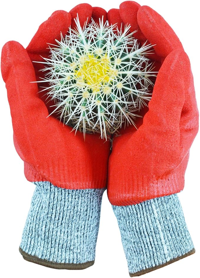 Durable Gardening Gloves for Men, Heavy Duty Nitrile Garden Gloves, Double Coated Work Gloves, Cut Resistant, Puncture Proof, Touch Screen (Red, Medium)