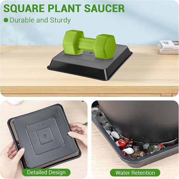 GREANER 8 Inch Humidity Tray, Black 6 PCS Plant Pot Drainage Tray, Indoor Plant Trays for Pots, Drip Trays for Potted Plants, Plastic Plant Trays for Pots, Seed Starter Growing Tray