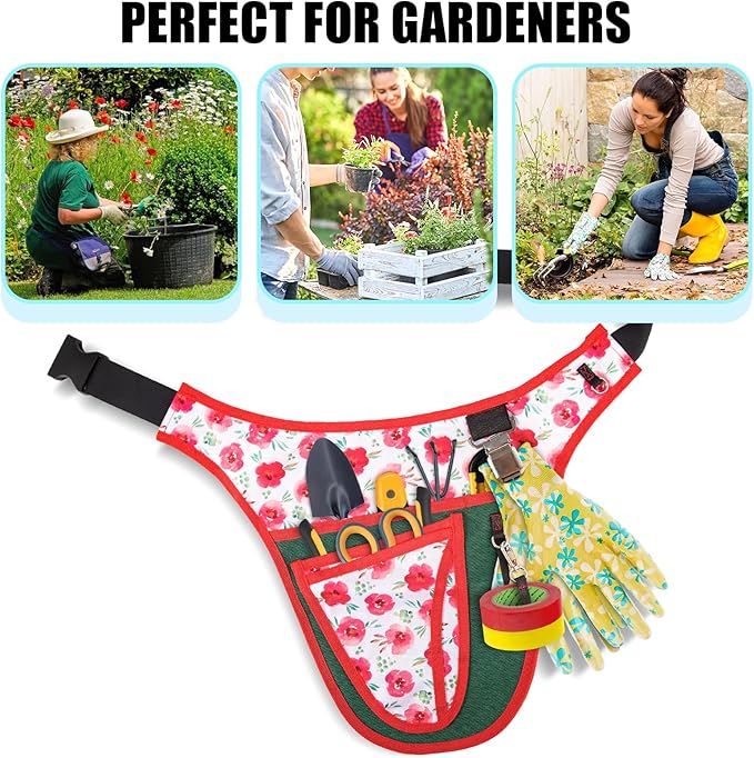 Garden Tool Belt for Women,Gardening Tool Pouch Apron with Pockets,Tool Belt Pouch Organizer,Gardening Gifts for Women,Garden Waist Bag,Belt Apron (28.47 x 33cm)