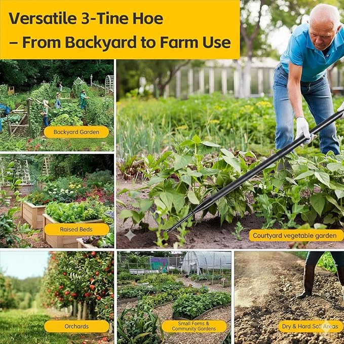 Garden Hoe - Heavy Duty 2 in 1 Hoe Garden Tool with Cultivator Claw Rake,75 Inch Long Handle Hoes for Weeding,Loosening Soil,Hand Weeder Tools for Indoor Outdoor Gardening,Planting,Cultivating,Digging
