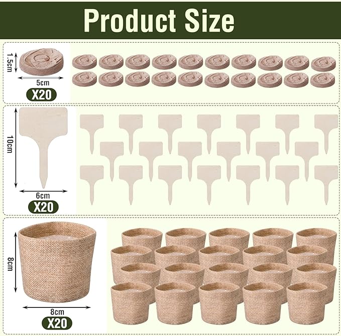Novabright 20 Pack Herb Garden Planter Indoor Kit, 60 Pcs Complete Kitchen Herb Starter Set Including Burlap Pots Seedling Blocks Markers Easter Birthday Gift Ideas for Women Mom Wife Housewarming