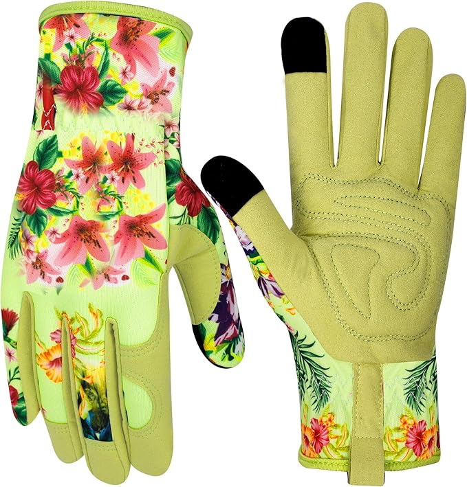Leather Gardening Gloves for Women Thorn Proof Garden Gloves Touch Screen Working Gloves Gifts,M
