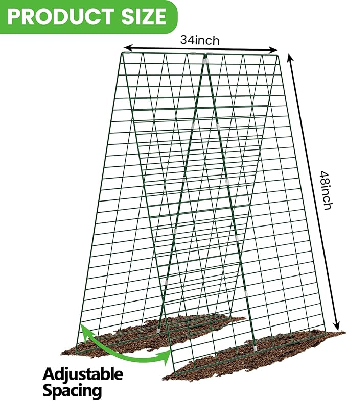 Foldable Cucumber Trellis 2 Pack, 48" L x 34" W A-Frame Trellis, Climbing Plants Support Raised Bed Trellis with Twist Ties & Plant Bags for Outdoor Yards Gardens