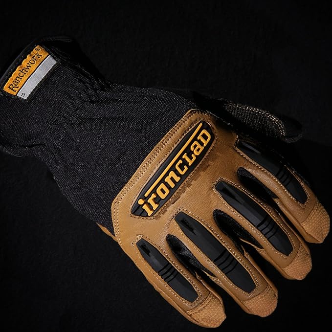 Ironclad Ranchworx Work Gloves RWG2, Premier Leather Work Glove, Performance Fit, Durable, Machine Washable, (1 Pair), RWG2-03-M,Brown/Black