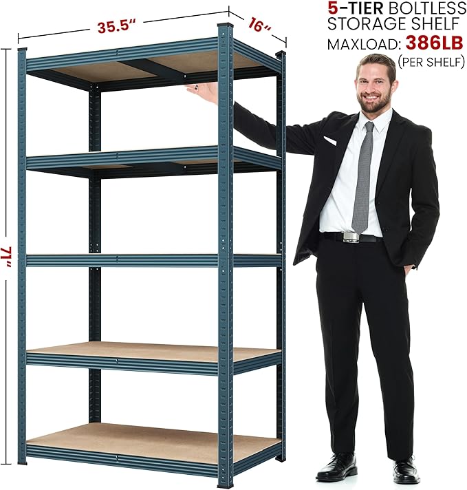 Yaheetech Storage Shelves, 5 Tier Heavy Duty Adjustable Metal Shelving Unit, Industrial Utility Rack for Garage Warehouse Pantry Closet (35.5 W x 16 D x 71 H Inches, Neptune Blue)