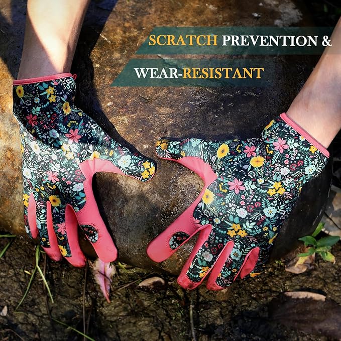 Trifabricy Gardening Gloves for Women, Breathable Leather Garden Gloves with Grip, Thorn-Proof Puncture-Resistant Work Gloves