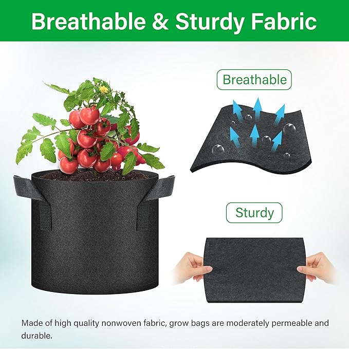 YSSOA 10-Pack 3 Gallon Grow Bags, Tomoato Plant Pots with Handles, Aeration Nonwoven Fabric, Heavy Duty Gardening Planter for Vegetable, Fruits and Flowers, Black