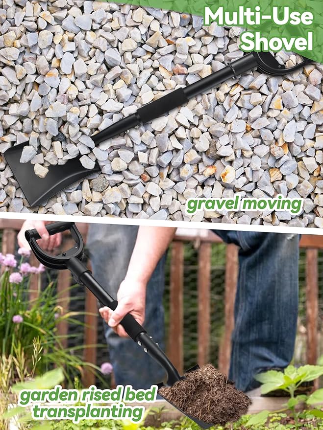 Shovel, Garden Shovels for Transferring, 31” Flat Square Spade Snow Shovel, Small Short Shovels for Car Snow Removal, Digging, Gardening, Trenching, Landscaping, Metal Scoop Shovel with D-Handle Grip