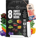 Sweet and Mild Bell Pepper Seeds – 8 Varieties, 400+ Non-GMO Heirloom Seeds for Indoor & Outdoor Growing, California Wonder, Cubanelle, Purple Beauty & Poblano