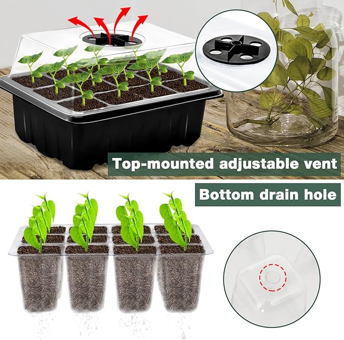 ZeeDix 10 Set Seed Starter Tray Kits, 10 Pack Seed Trays with 120 Pack Coco Coir Pellets, Adjustable Humidity Germination Tray with Dome Lids for Indoor Plants, Mini Greenhouse for Vegetables Garden