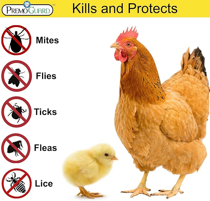 Premo Guard Poultry Spray - 16 oz - Kill Scaly Leg, Mites, Fleas, Lice, & Other Pest on Chickens and in Coops - Natural Plant Based Oils for Control, & Prevention - Family Safe with No Egg Withdrawl