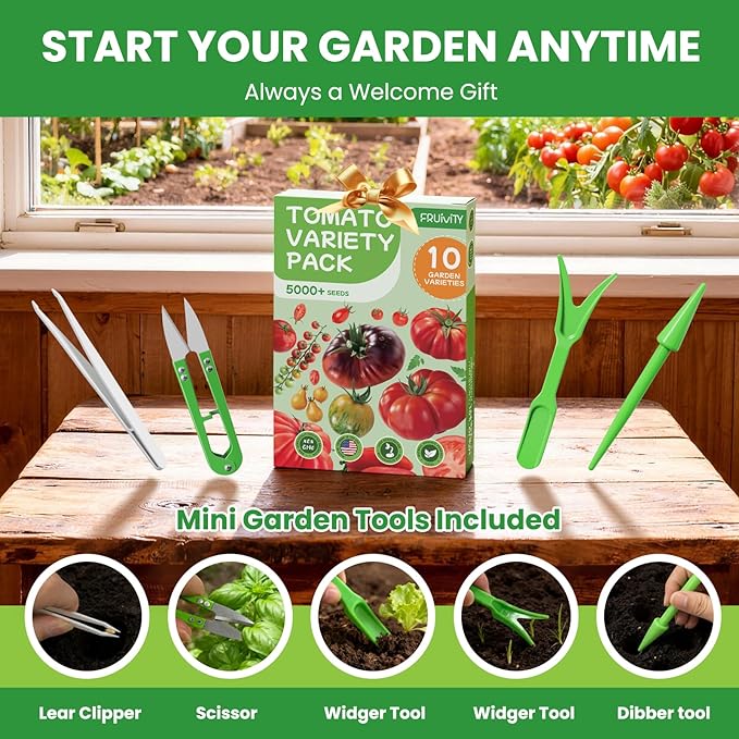 10 Pack Heirloom Tomato Seeds Variety Pack -5000+ Non-GMO Garden Seeds for Planting Outdoors & Indoor Home Gardening Gift, Cherry, Yellow Pear Tomatoes & More