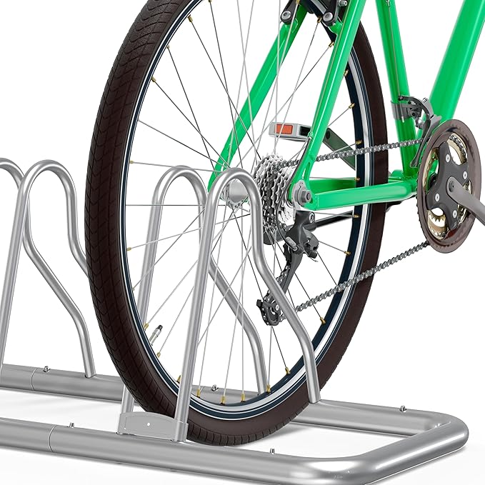 Simple Houseware 5-Bike Floor Storage Rack - Adjustable Bicycle Parking Stand & Garage Organizer for Road and Kids Bikes, Silver