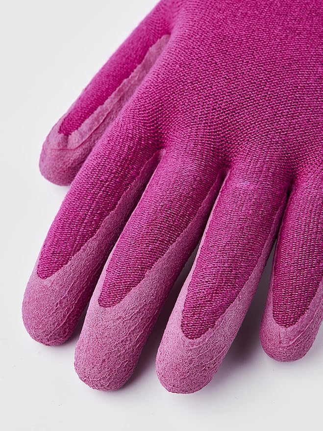 Garden Latex Protective Gardening Gloves | Close-Fitting Sustainable Yarn Gloves for Planting, Weeding and Gardening - Fuchsia - 7