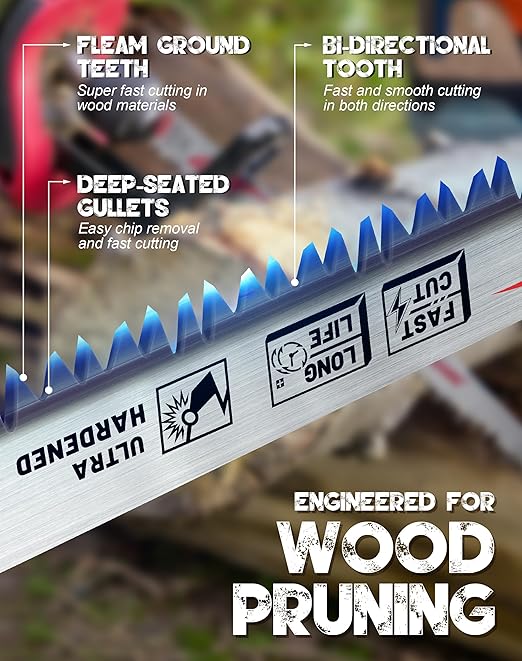EZARC Wood Pruning Reciprocating Saw Blade 12 Inch, Fleam Ground Teeth Pruning Saw Blades for Tree Trimming, Wood Cutting, 5 Pieces