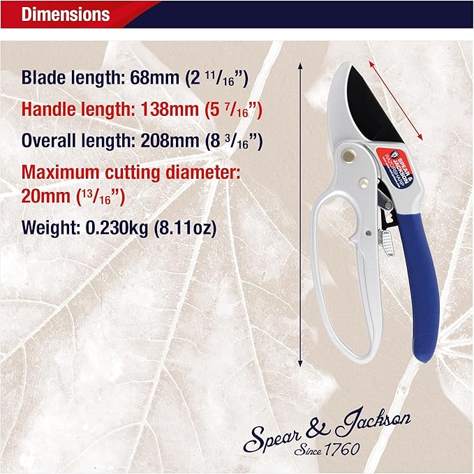 Spear & Jackson Razorsharp Ratchet Anvil Pruners, Heavy-Duty Garden Shears for Cutting Thick Branches with Ratchet Mechanism