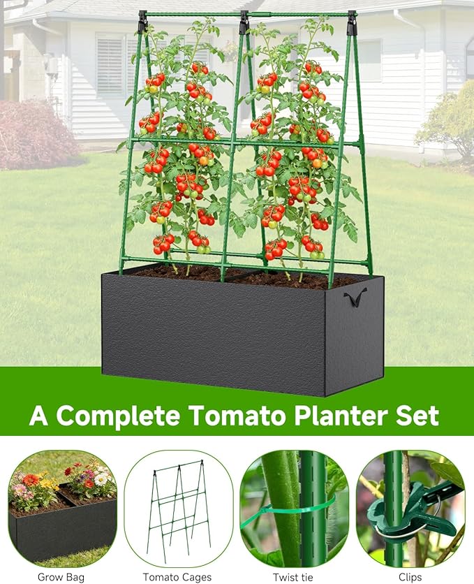 Cucumber Trellis with for Climbing Plants, A-Shape Garden Trellis with Grow Bags, Metal Plant Trellis with Garden Netting for Vegetables Flowers Fruits (A-Shape)