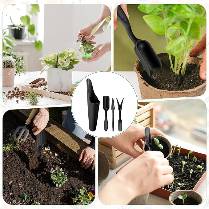M METERXITY 1-Set Garden Shovel Hand Tools Transplanting Succulent Cultivation Digging Scoops Kits, Plastic Mini Garden Tool Set for Bonsai Potting/Flower Planting [Black]