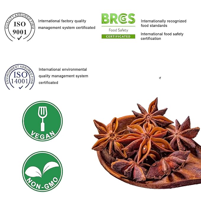 Besway Chinese Star Anise 7 oz, Whole Star Anise, Fresh, Pure and Dried Anise Pods, Great for Cooking, Baking and Tea (200g)