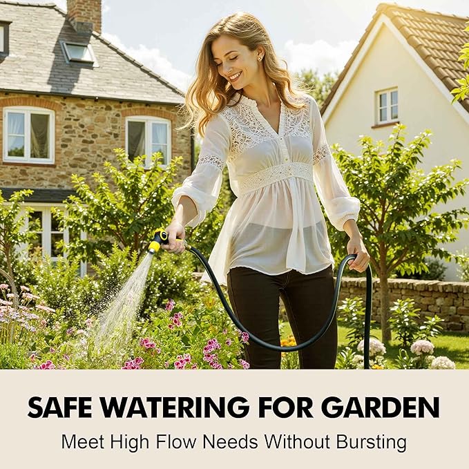 Lightweight Rubber Garden Hose 100 ft, 5/8" Hybrid Rubber Hose with Solid Brass Fitting, Water Hose Pipe for Outdoor, Cleaning & Washing