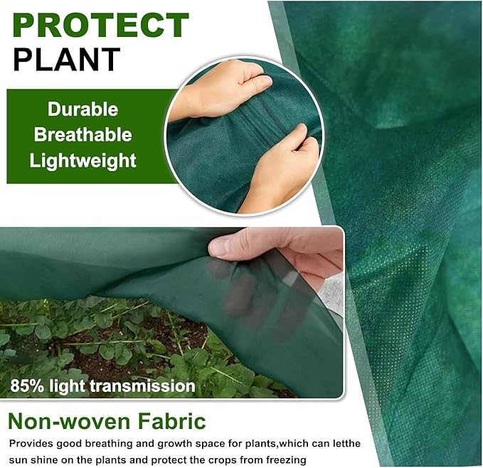 Green Plant Covers Freeze Protection 6.5 x 33 FT 1.2oz/yd² Frost Cloth Blankets for Outdoor Plants in Winter, Floating Row Cover for Vegetable Garden