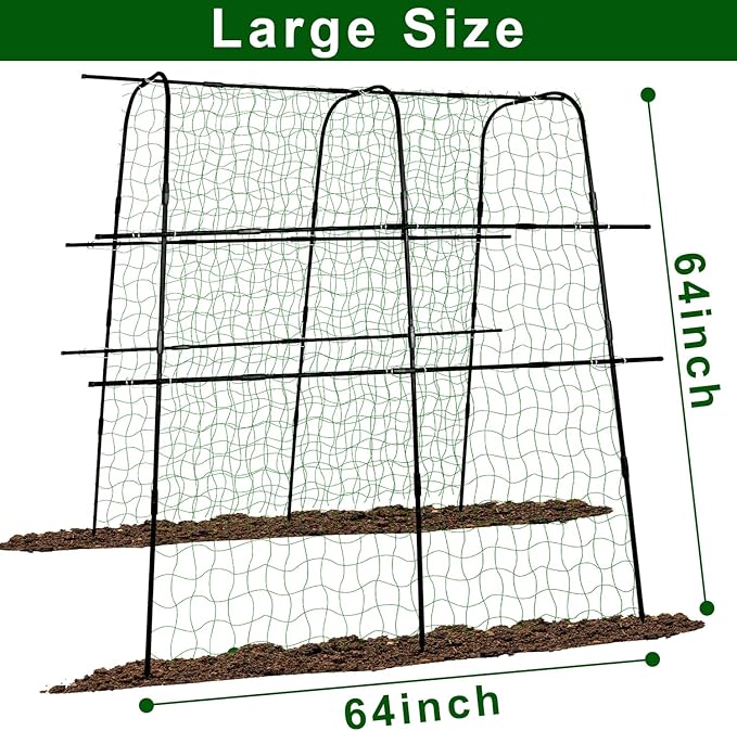 64 x 64 Inch Garden Cucumber Trellis Vegetable Arch Trellis Green Bean Pea Grape Tomato Squash Trellises for Raised Bed Climbing Plants Outdoor