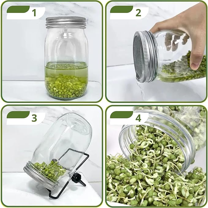 4PCS Sprouting Stands for Mason Jar – Sprouting Kit 4 Mason Jar Holders for Wide and Regular Mouth Stainless Steel Stand Kit for Growing Sprouts