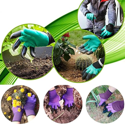 Garden Gloves with Claws, Breathable Gardening Work Gloves for Digging, Claw Gardening Gloves for Planting, Anti-Puncture Garden Gloves Best Gifts for Gardeners(1Purple).